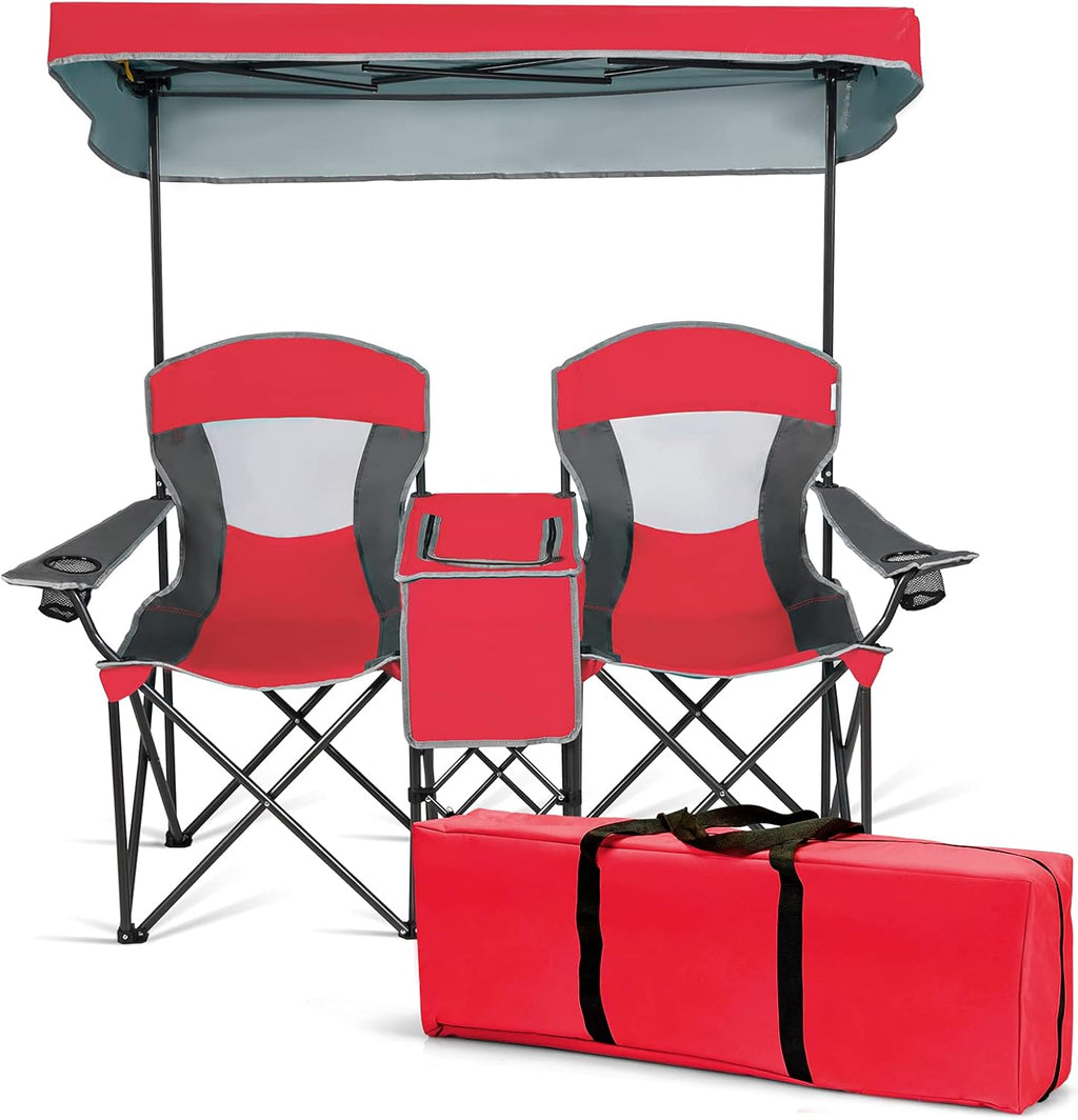Double Camping Chair with Shade Canopy and Mini Table R307833