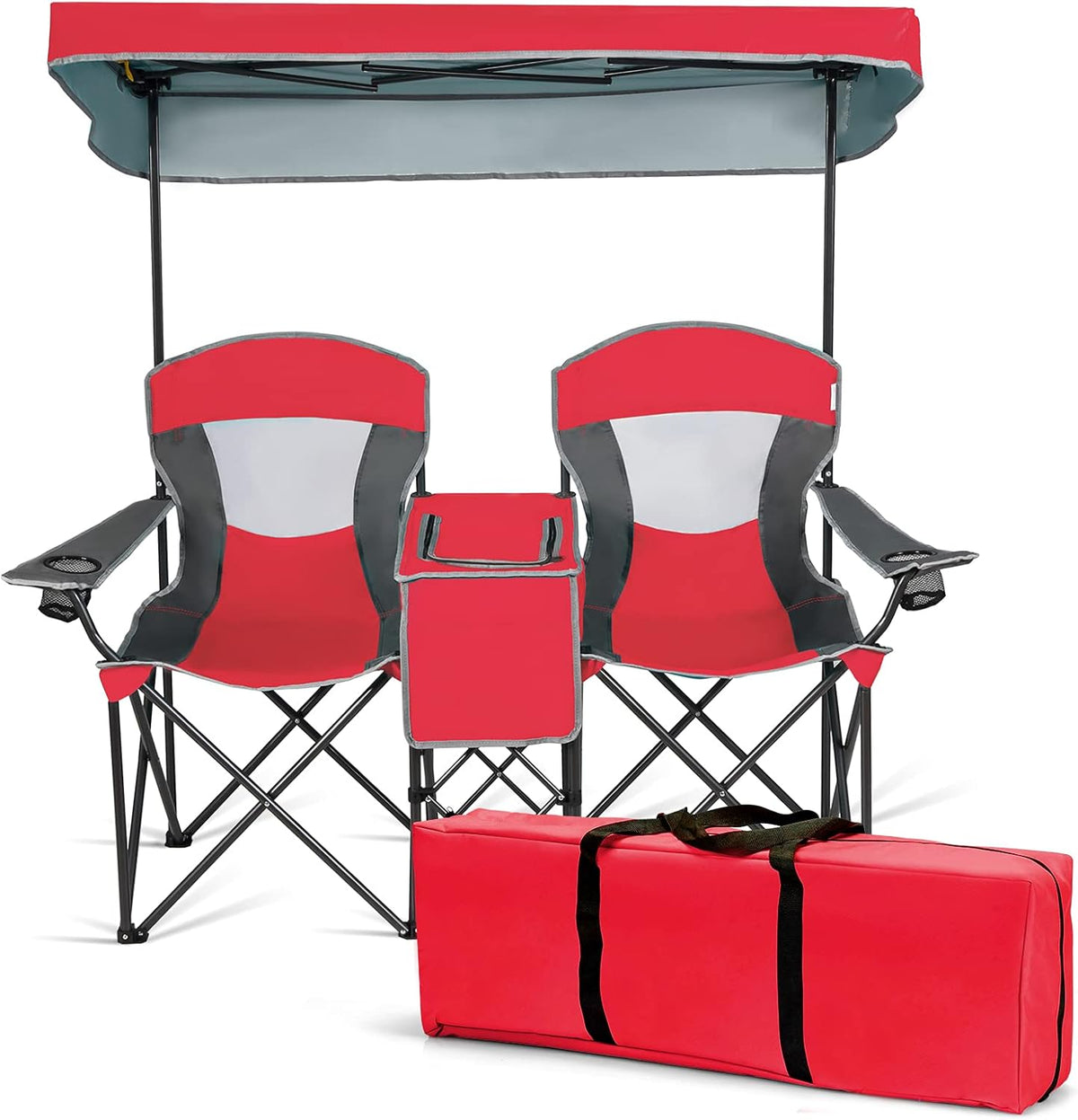 Double Camping Chair with Shade Canopy and Mini Table R307833