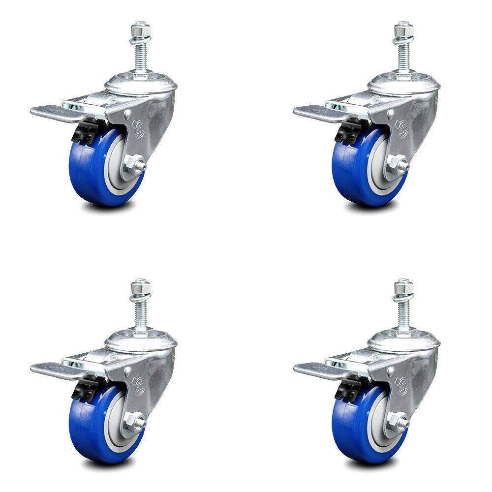 Blue Swivel Caster Set of 4 with 3x22 Wheel A199