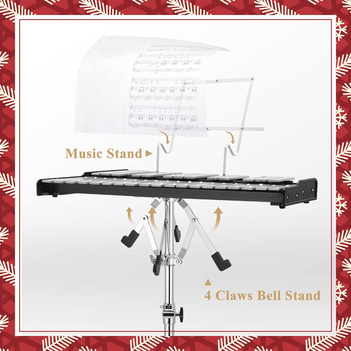 32 Note Glockenspiel Xylophone Bell Kit with Practice Pad, Stand, Sticks and Carrying Bag S9905