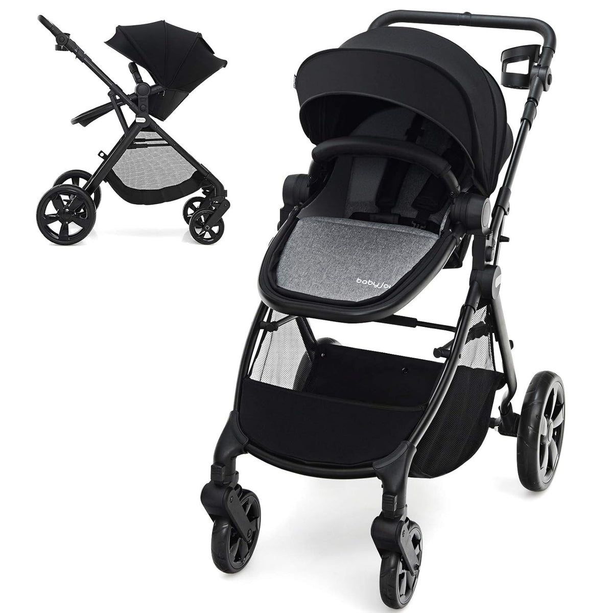 2 in 1 Aluminum Baby Stroller with Reversible Seat, Black A20221
