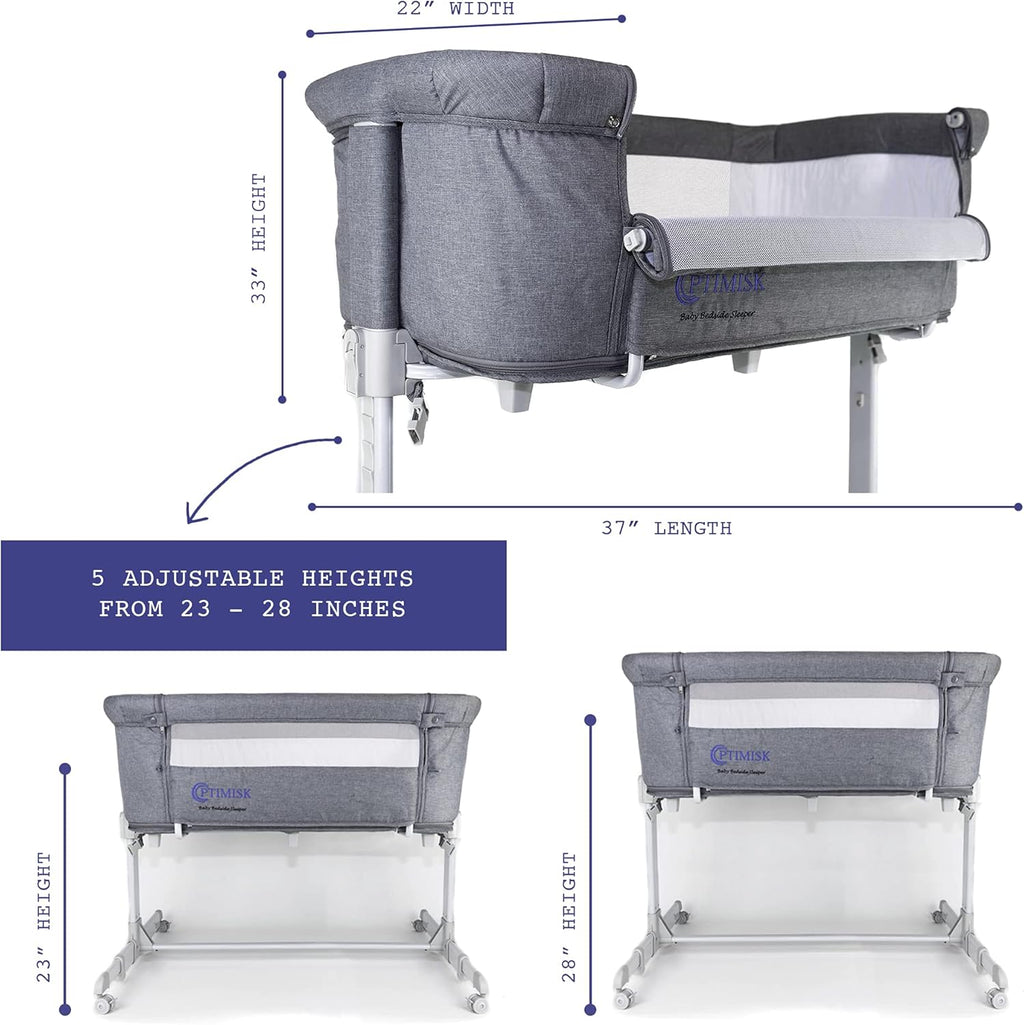 4in1 Bedside Bassinet with Diaper Caddy, 5 Sheets, Mobile and 4 Spinner Wheels E94056
