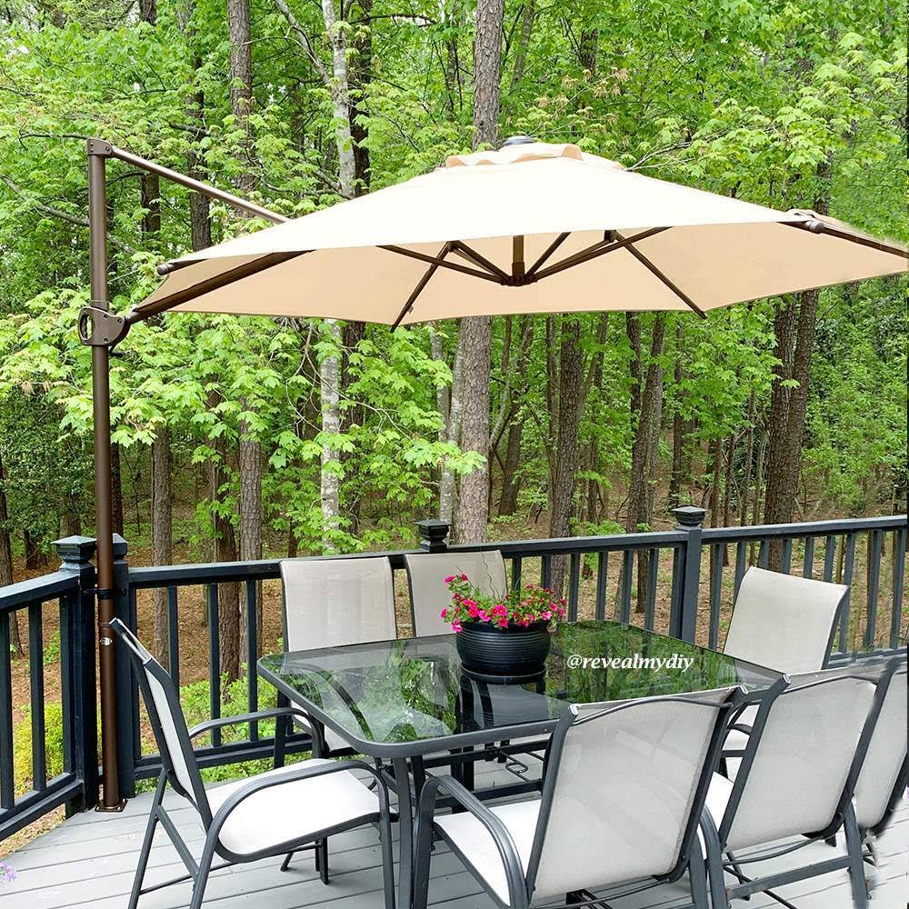 Blue Offset Cantilever Umbrella with Cross Base Y16886