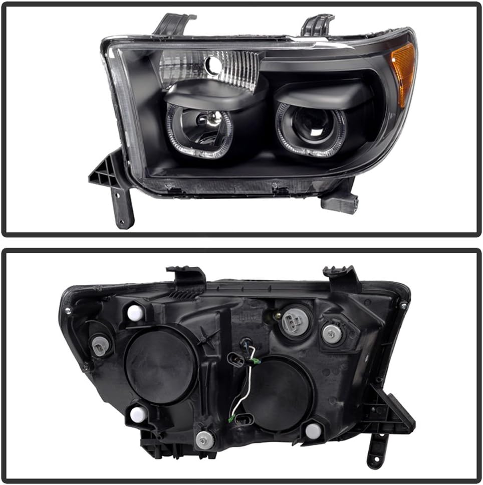 Black LED Projector Headlights Driver + Passenger S9125