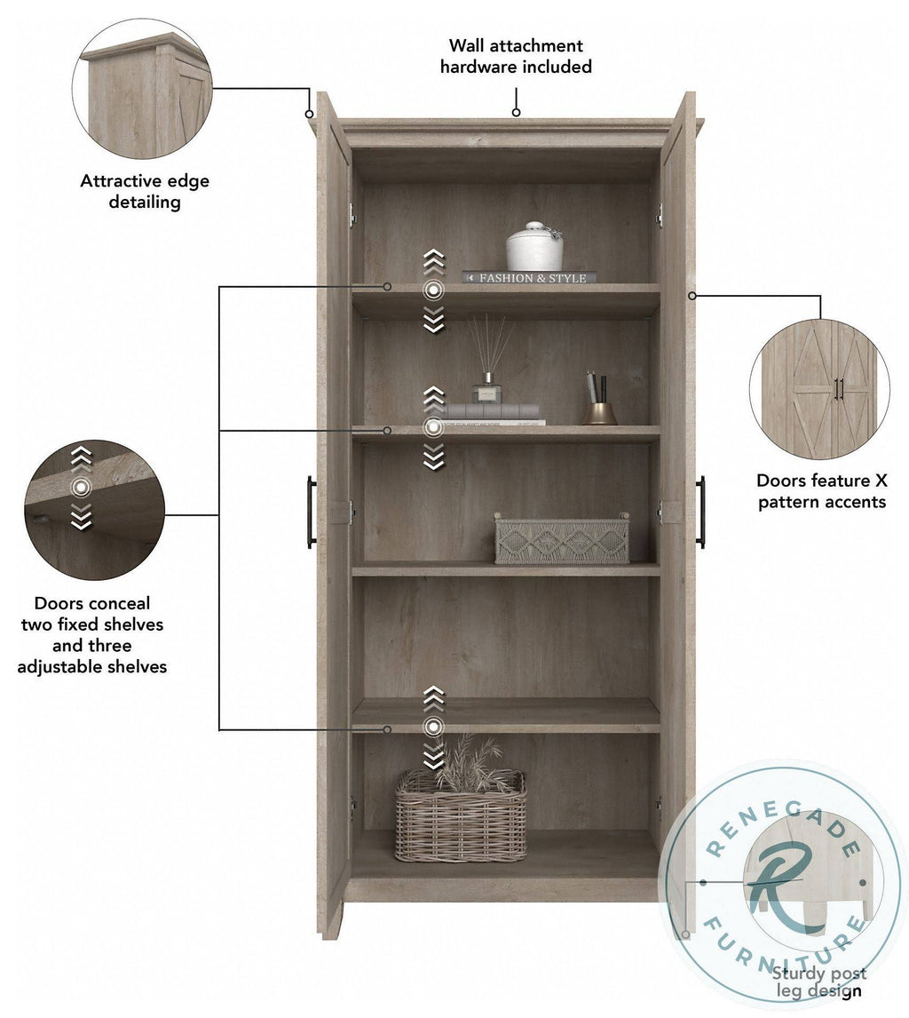 Washed Gray Engineered Wood Bathroom Storage Cabinet with Doors T584131