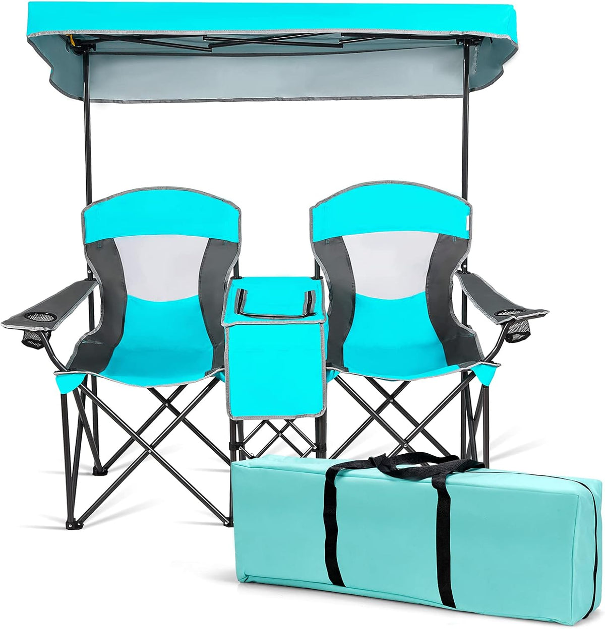 Double Camping Chair with Shade Canopy and Mini Table R307833