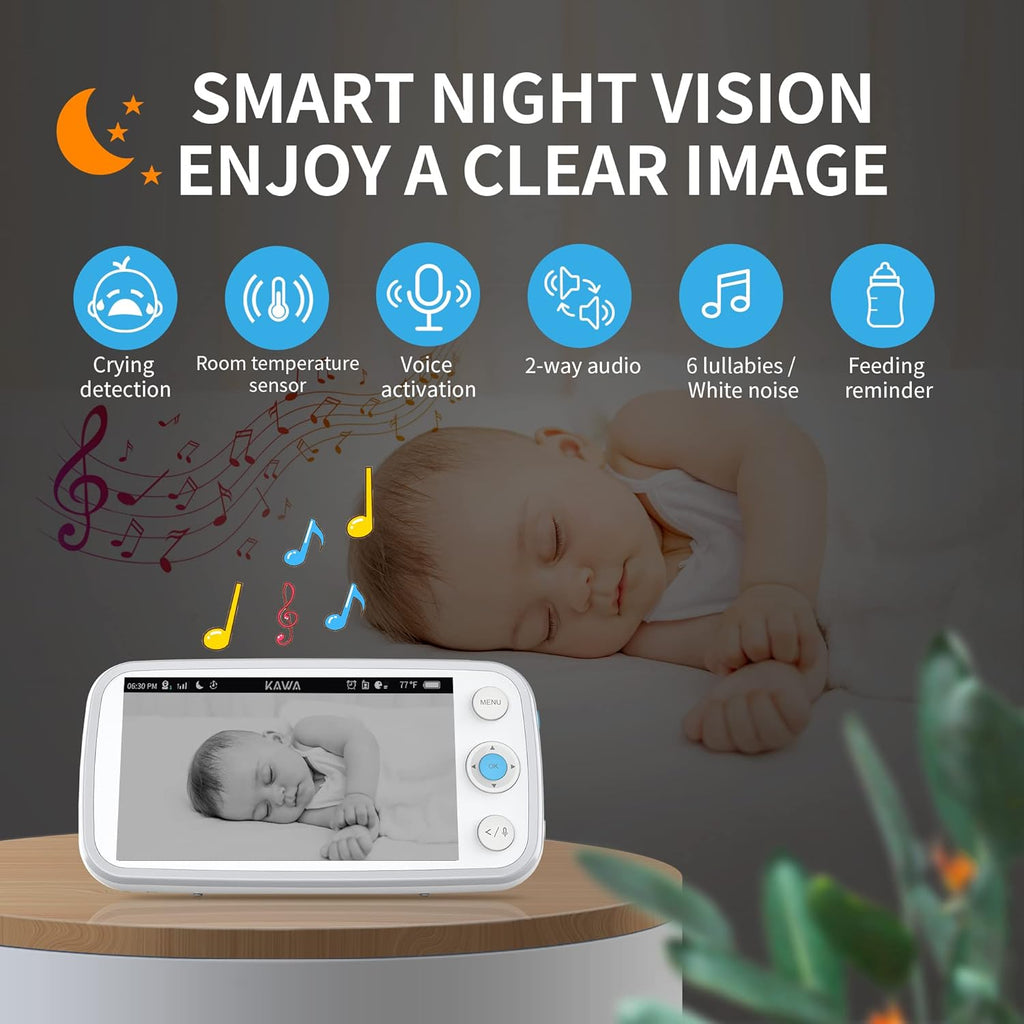 Baby Monitor with Camera and Audio, 720P HD Display, Night Vision, 2-Way Audio D58858