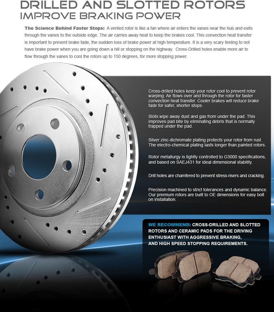 Front 2 Calipers 2 Drilled Slotted Rotors 4 Ceramic Pads Kit K7921