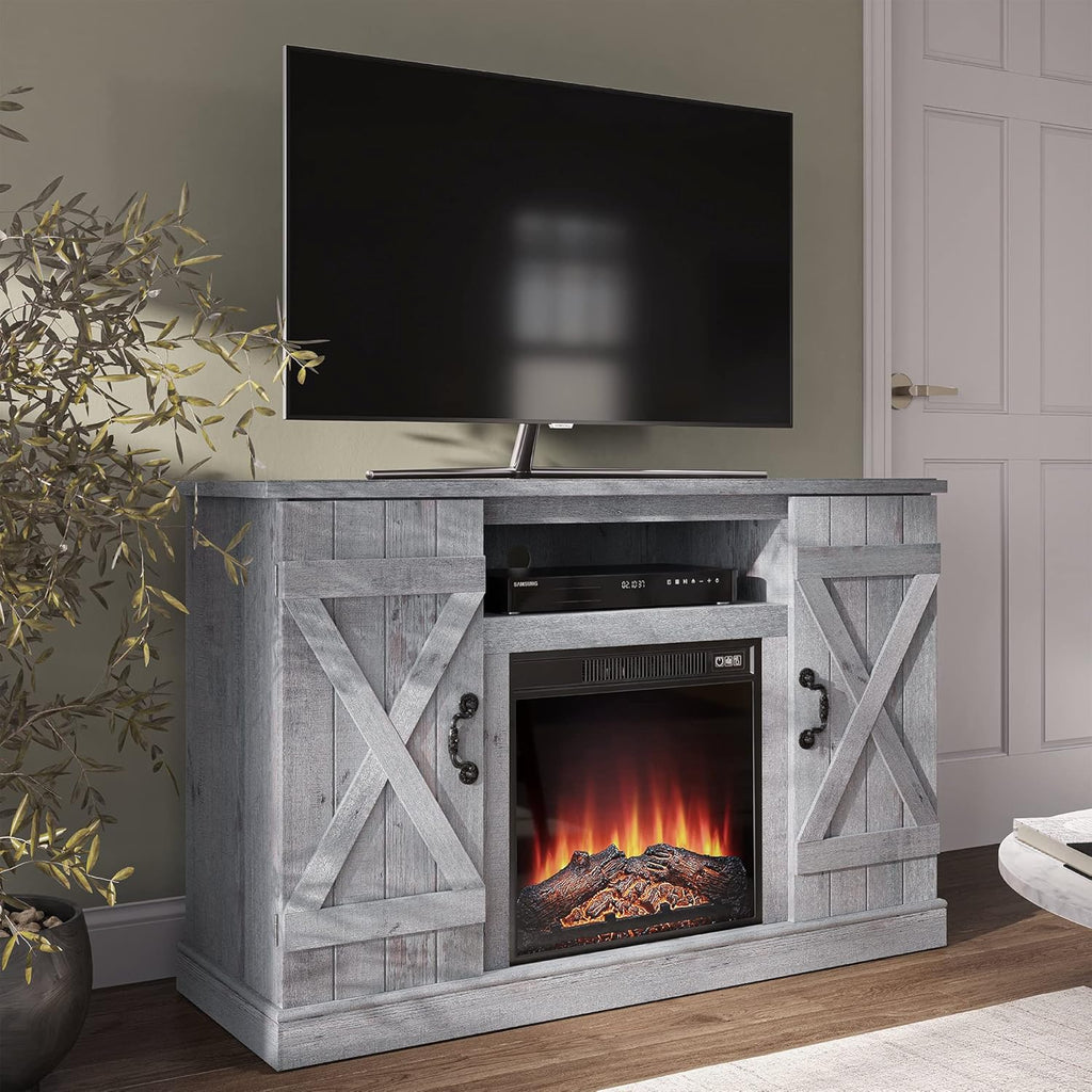 Industrial Electric Fireplace TV Stand with Open Storage Shelves L98702