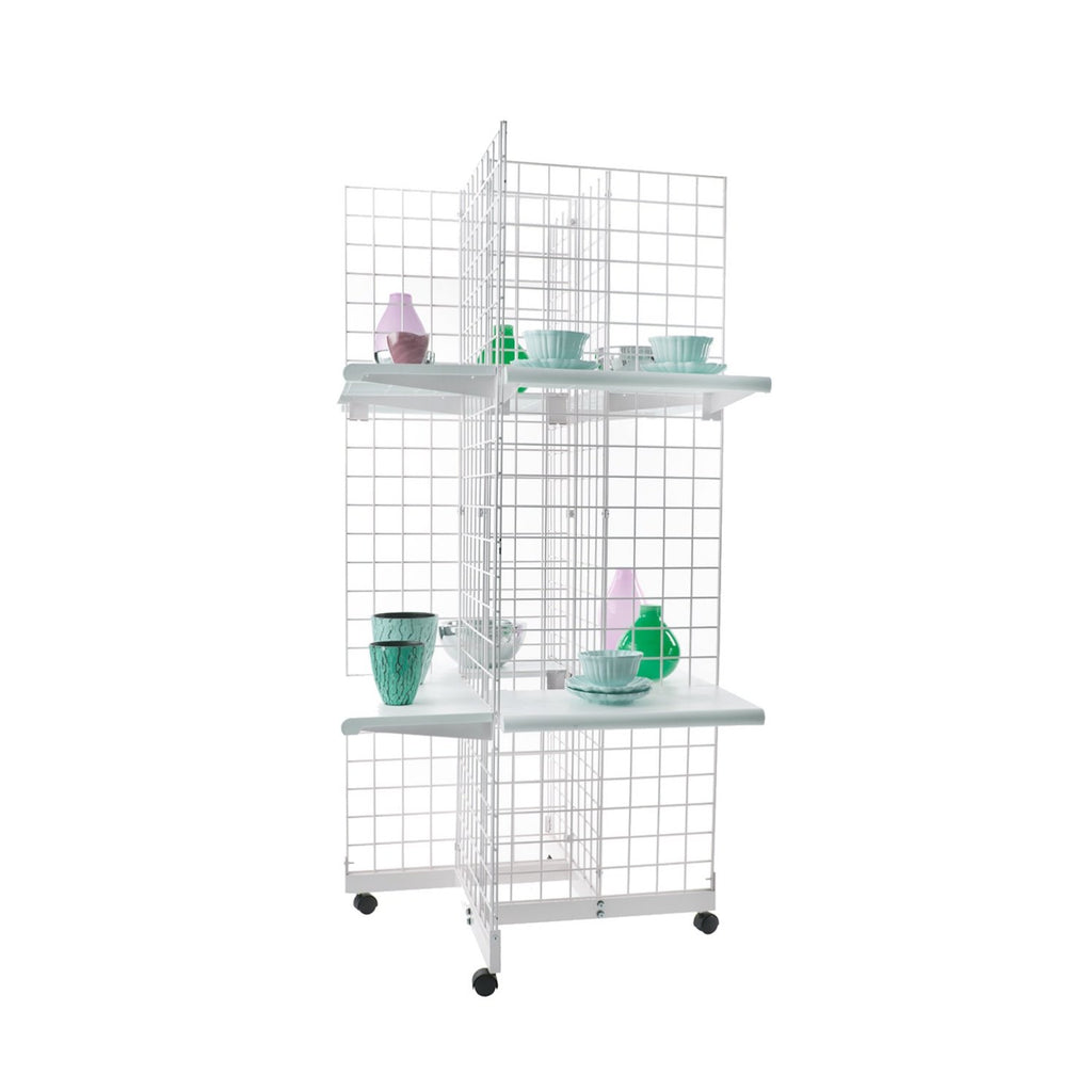 White 4-Way Wire Grid Tower with Base and Casters G391