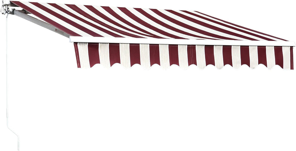 10x8 Feet Manual Retractable Patio Door Awning Outdoor Canopy Grey with White Stripes A5028