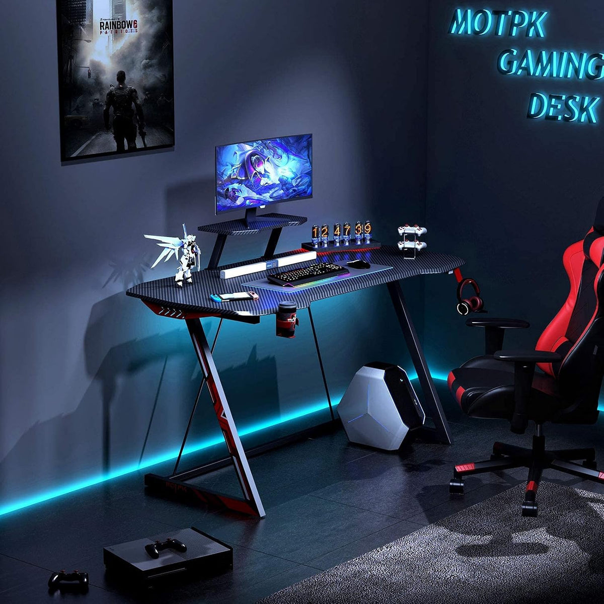47 inch Black Computer Desk with Monitor Stand Q4596