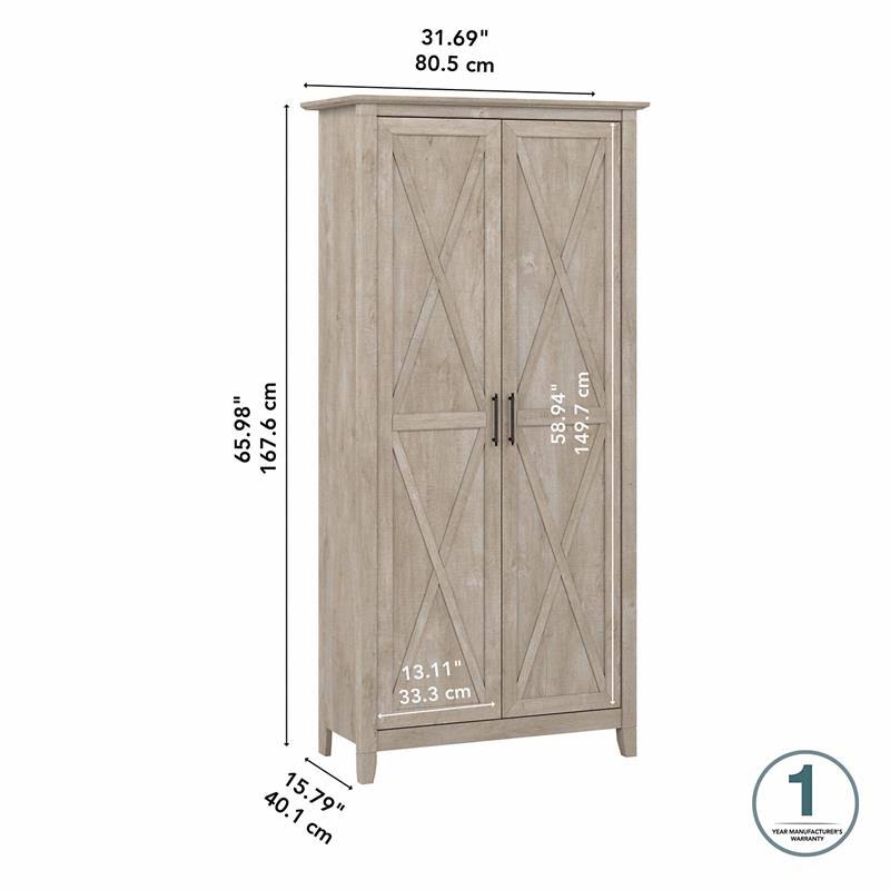 Washed Gray Engineered Wood Bathroom Storage Cabinet with Doors T584131