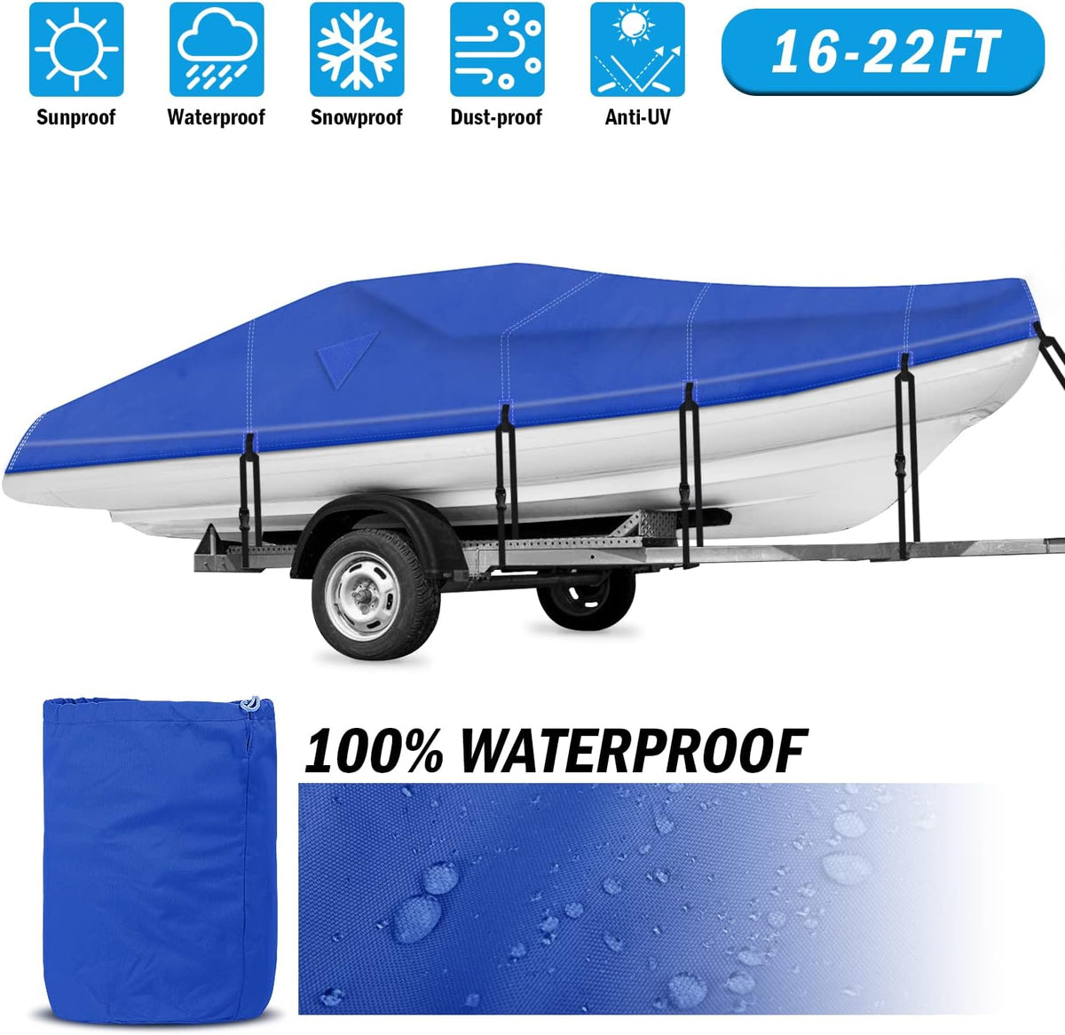 Heavy Duty 600D Waterproof Trailerable Boat Cover E85597