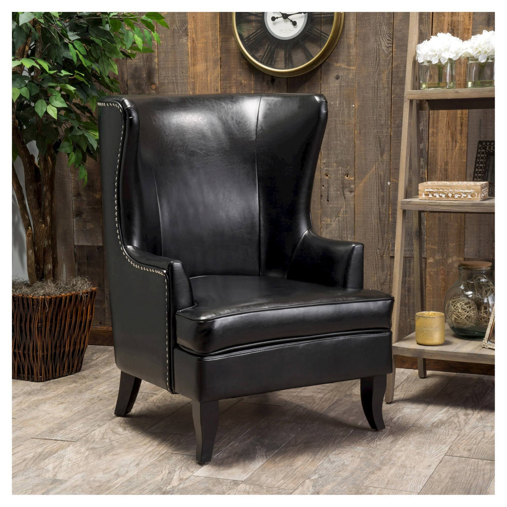 Black High Back Wing Chair J429