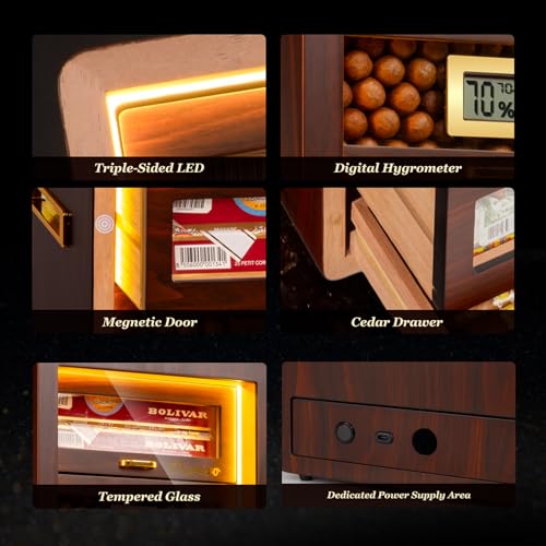 Cigar Humidor Cabinet with Digital Hygrometer and 4 Cedar Wood Drawers Z809634