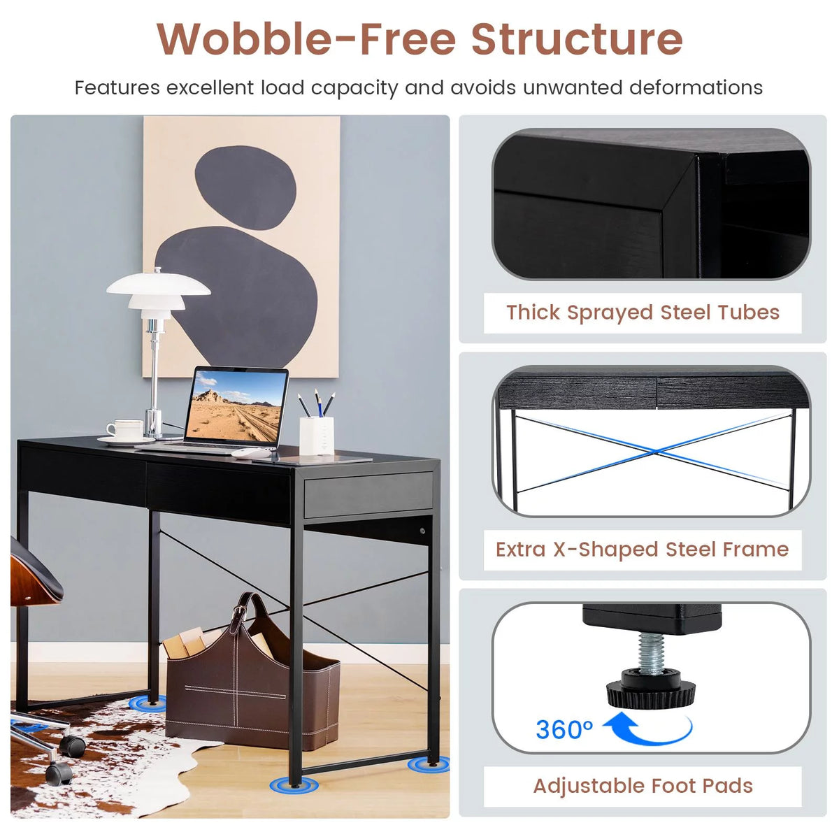 Black Computer Desk with Drawers I862