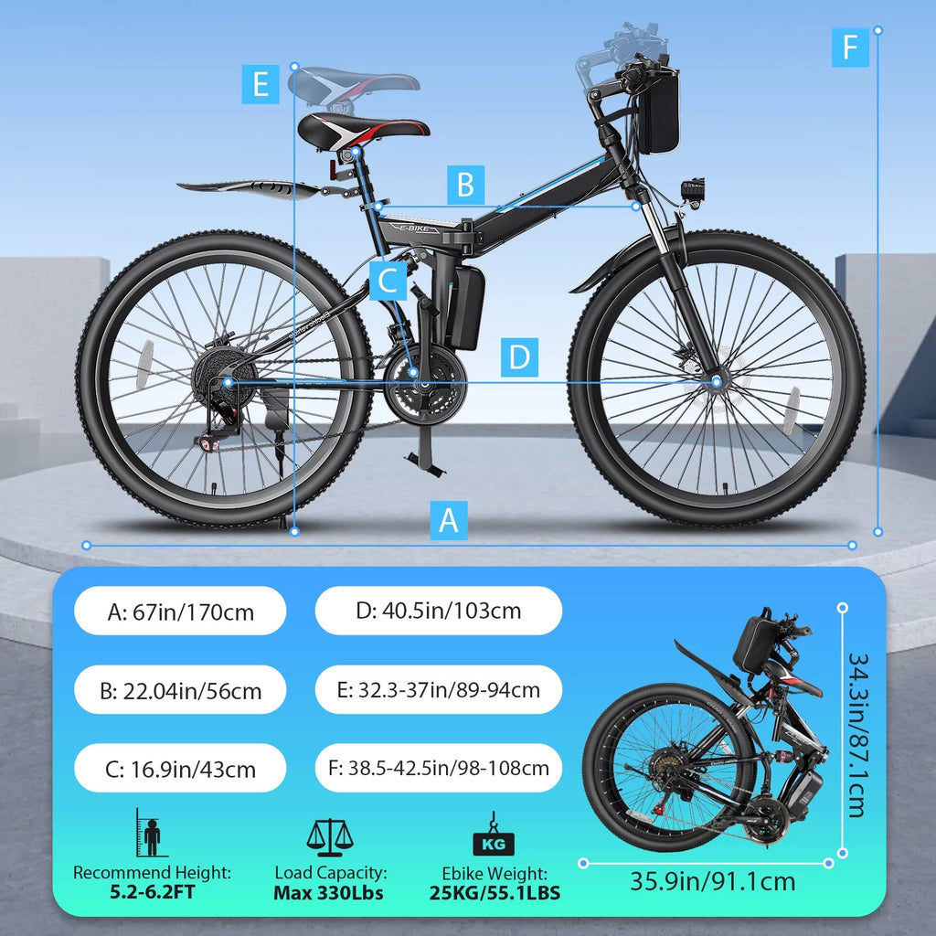 26 In. Folding Electric Bike 500W 21 Speed 48V H962
