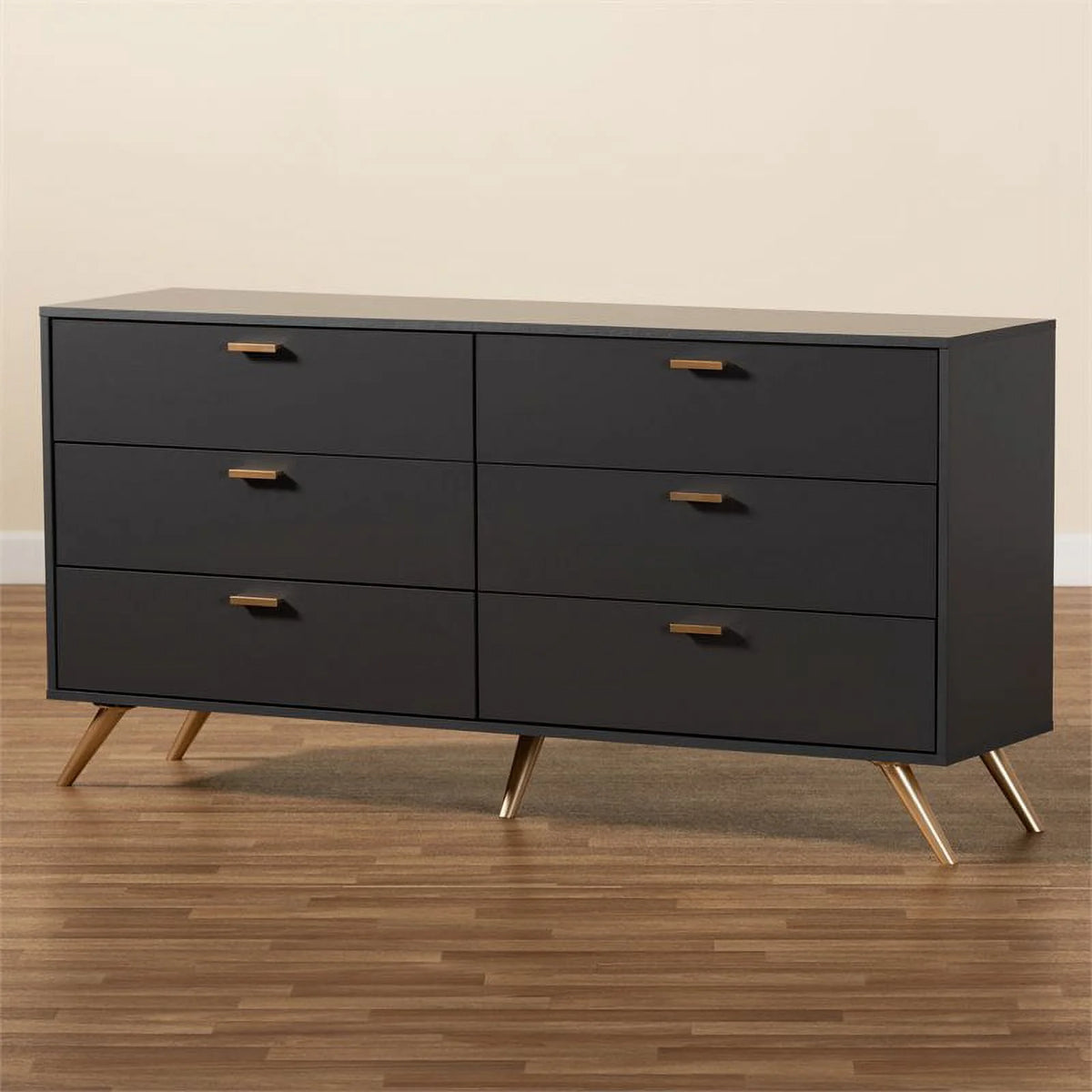 Dark Grey Gold Wood 6-Drawer Dresser E10716