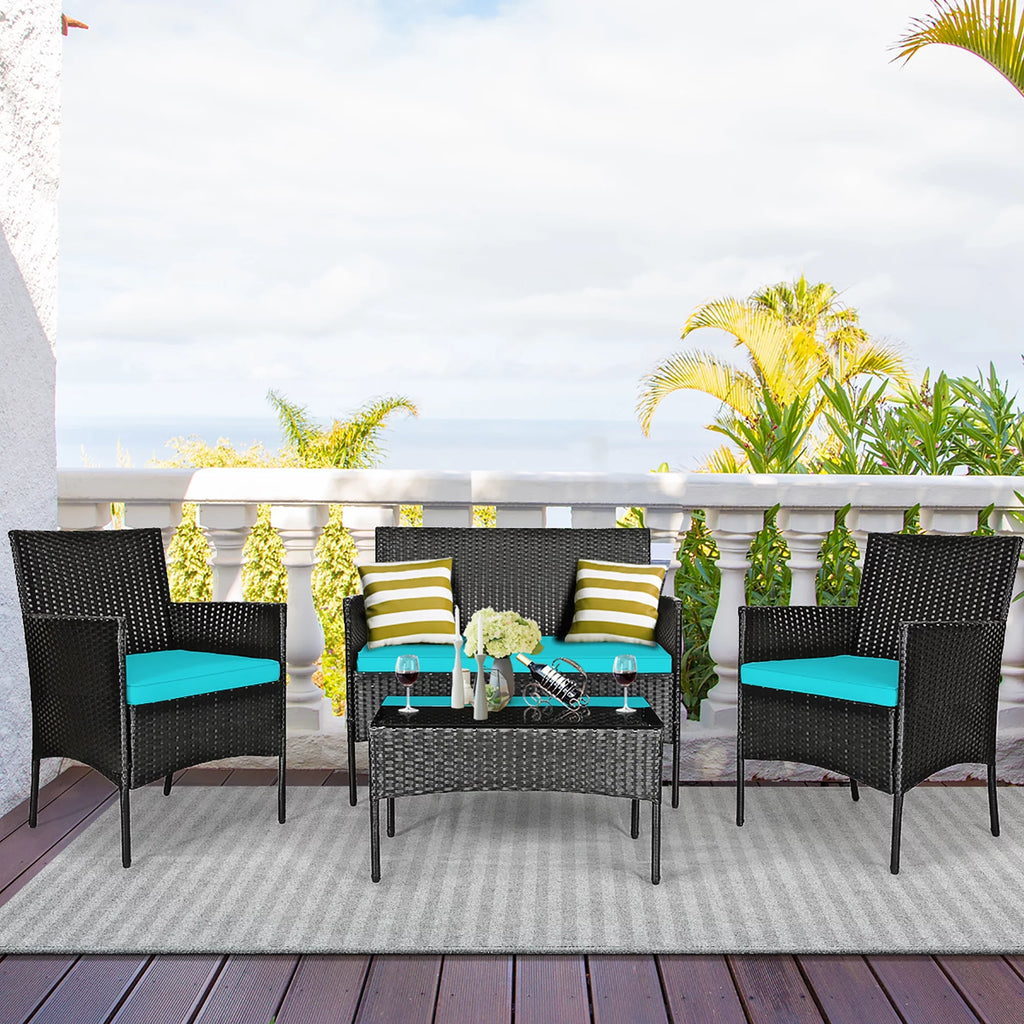 4 Pcs Cushioned Patio Rattan Furniture Set Y316