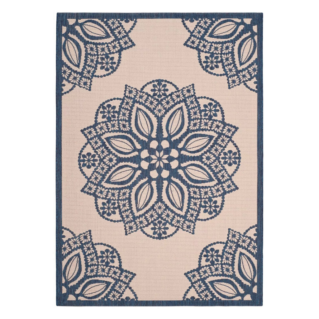 Beige Black Medallion Indoor Outdoor Area Rug D6080