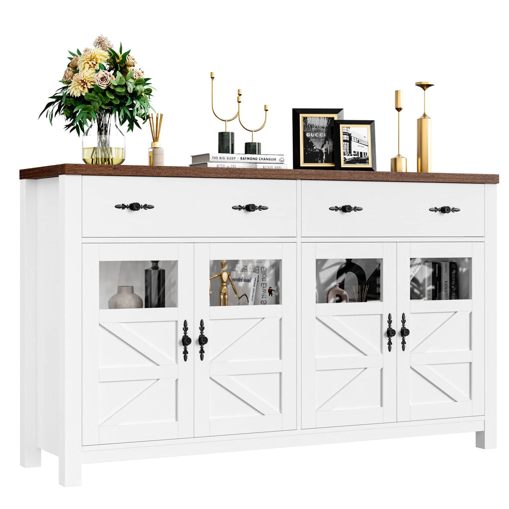 2 Drawer Glass Door Wood Sideboard P308