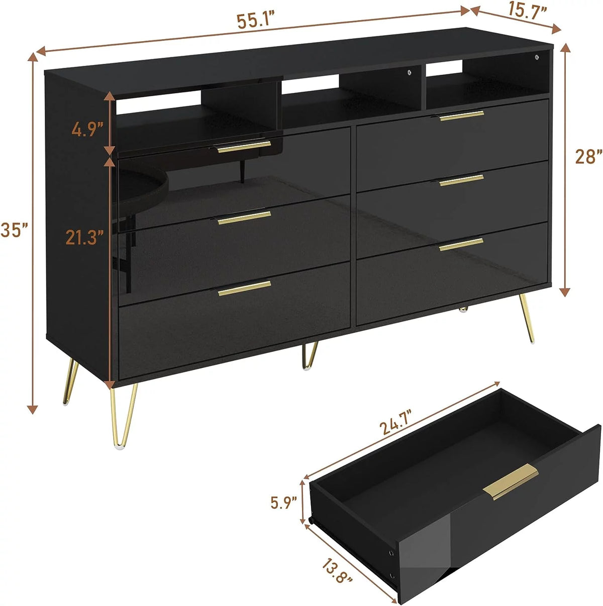 White 6 Drawer Wood Dresser with LED Lights P952274