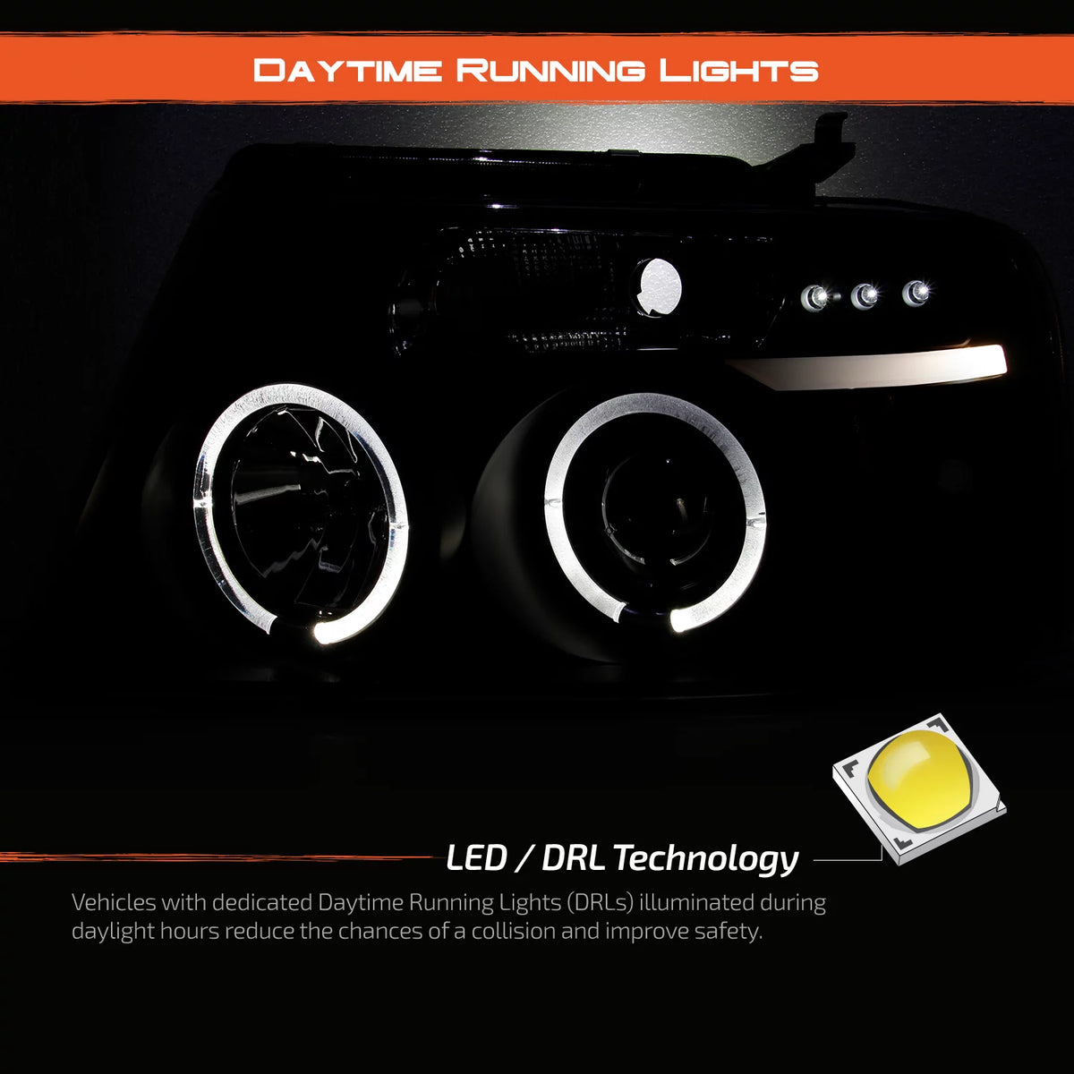 Black Bezel Dual Halo LED Projector Headlights + Tail Lamp Set B61735