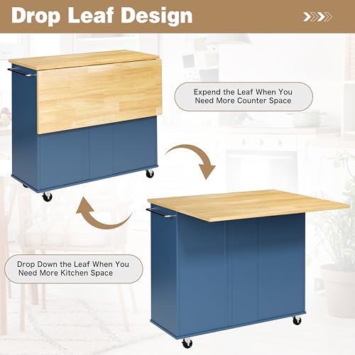 White Rolling Kitchen Island Cart with Drop Leaf N5832