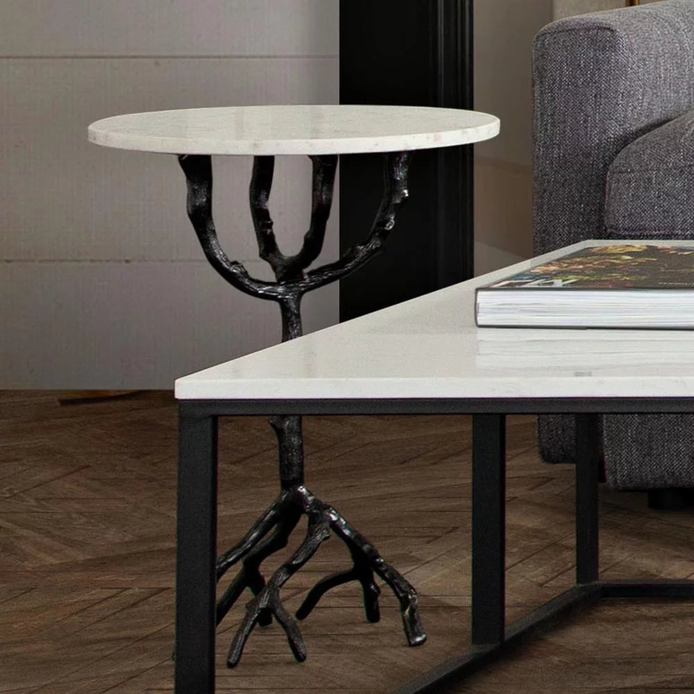 Birch Round Accent Table with Marble Top C1716