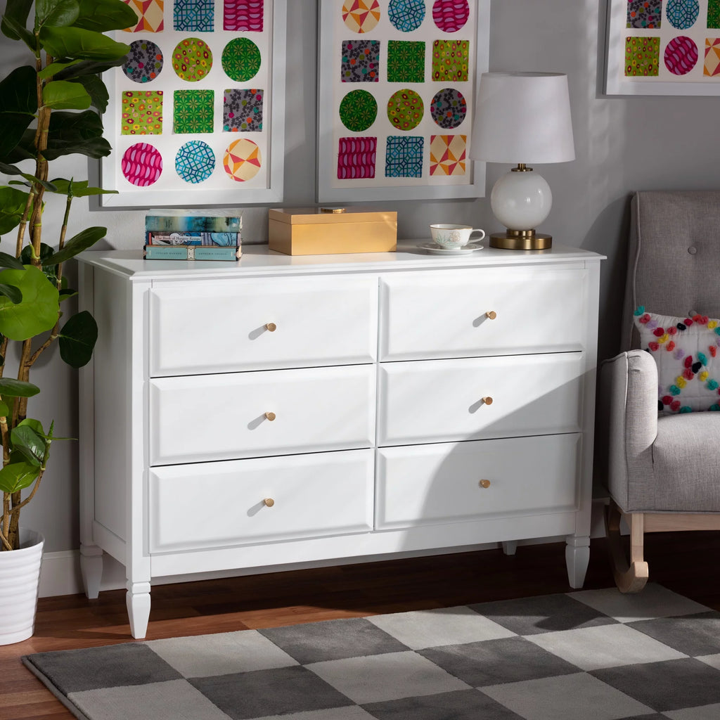 White Wood 6-Drawer Dresser V225