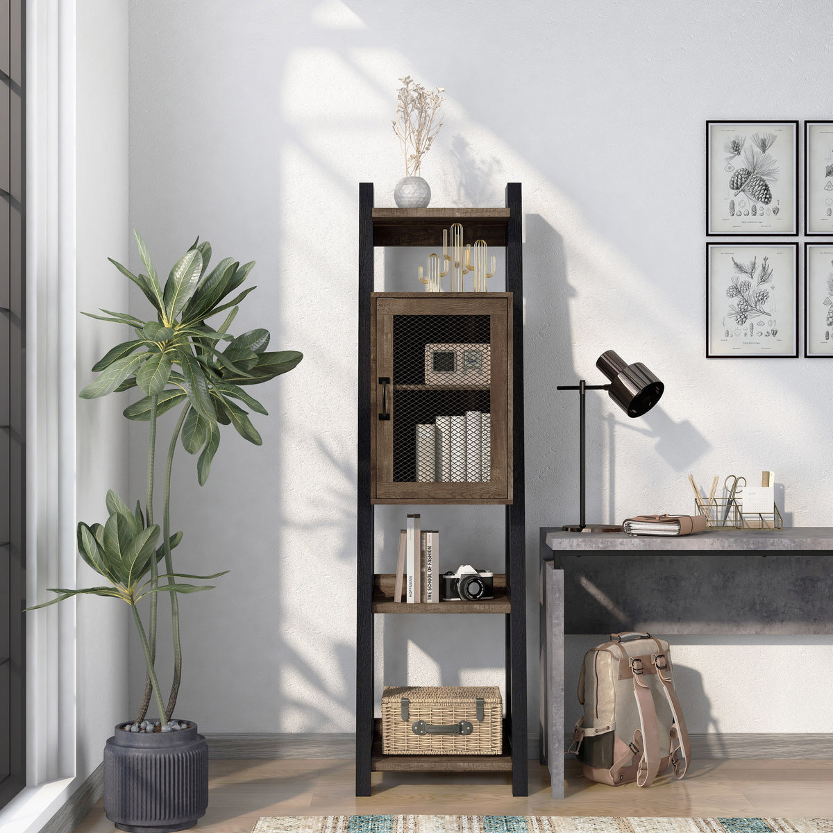 Reclaimed Oak Wood Tower Cabinet with Adjustable Shelf J578712