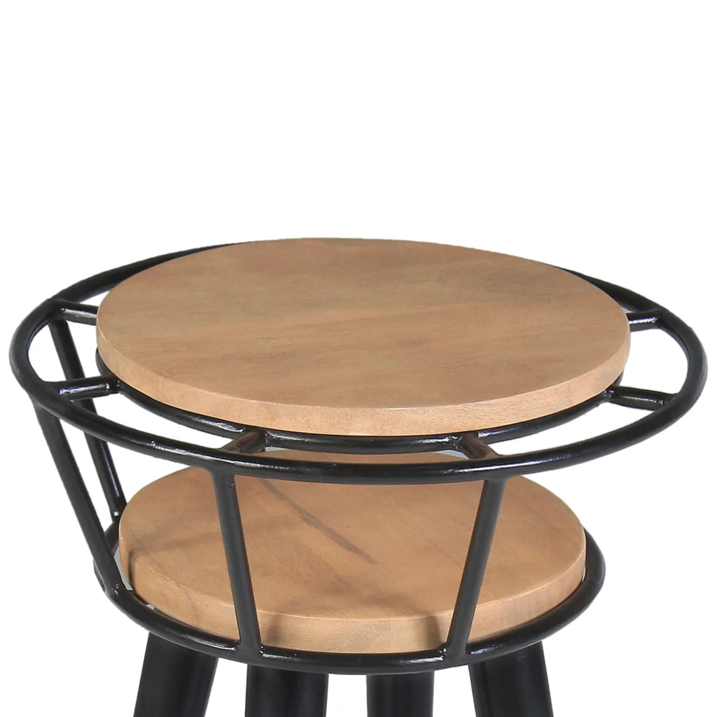 Industrial 2 Tier Round End Table with Metal Frame, White Oak and Black U83759