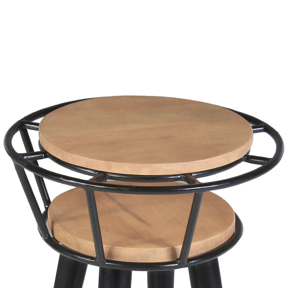 Industrial 2 Tier Round End Table with Metal Frame, White Oak and Black U83759