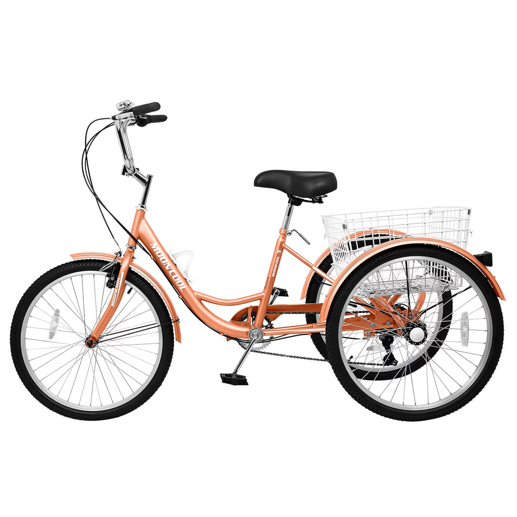 24" 7-Speed 3 Wheel Adult Tricycle with Baskets, Orange P134