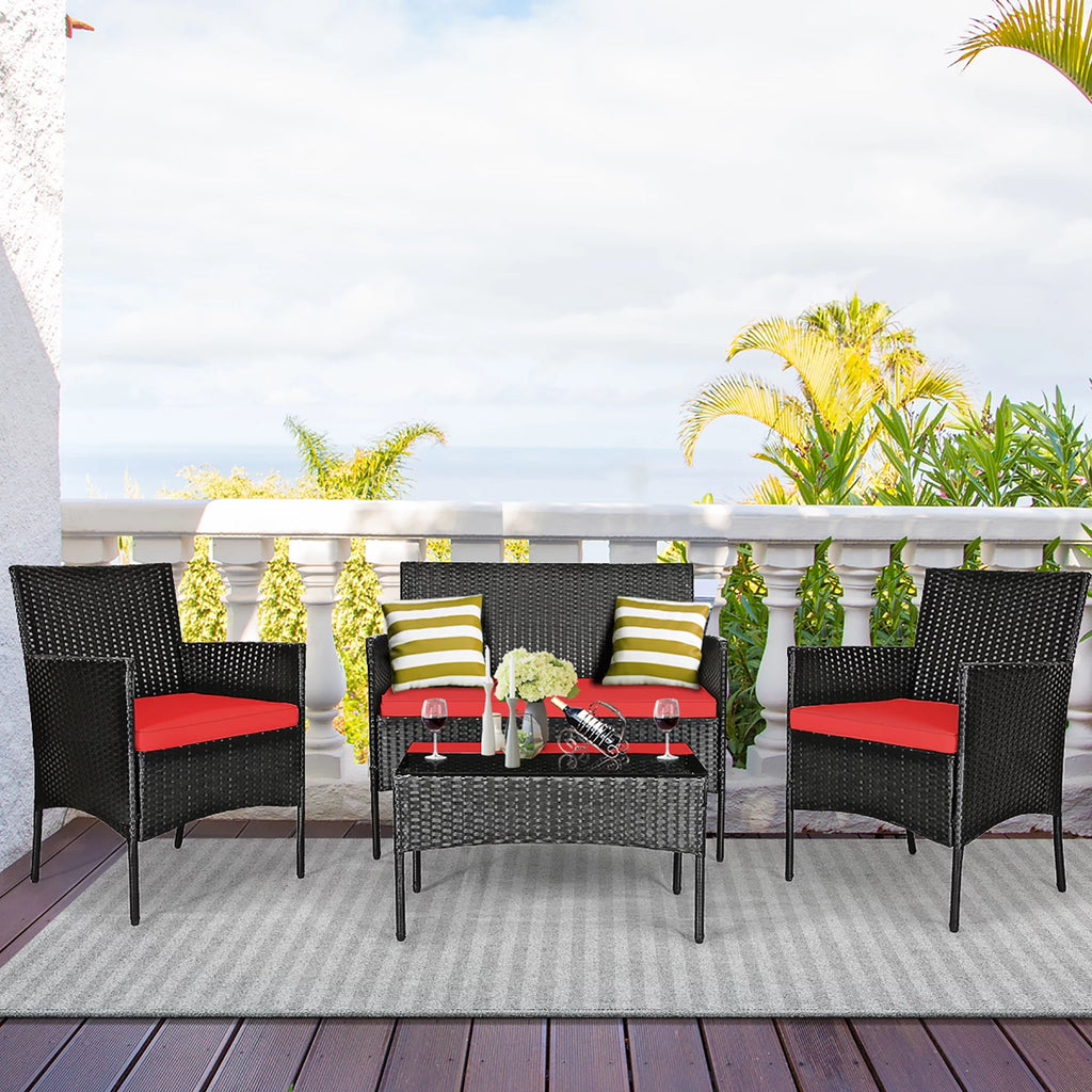 4 Pcs Cushioned Patio Rattan Furniture Set Y316