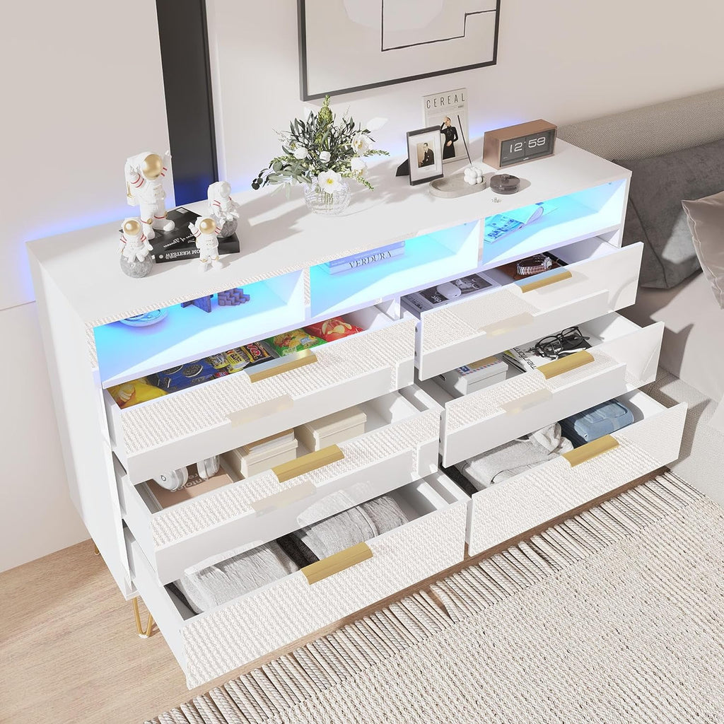 White 6 Drawer Wood Dresser with LED Lights P952274