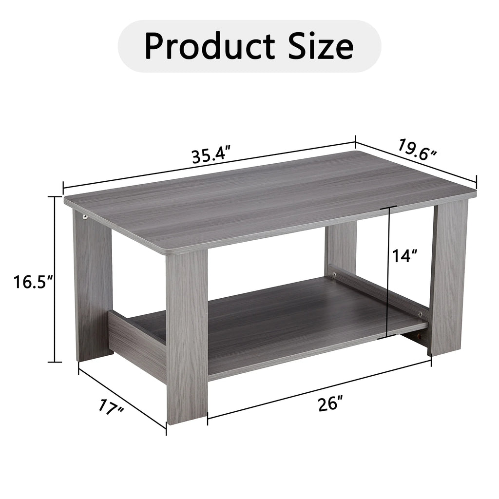 Gray Wood Grain Double Layered Rectangular Coffee Table B460699