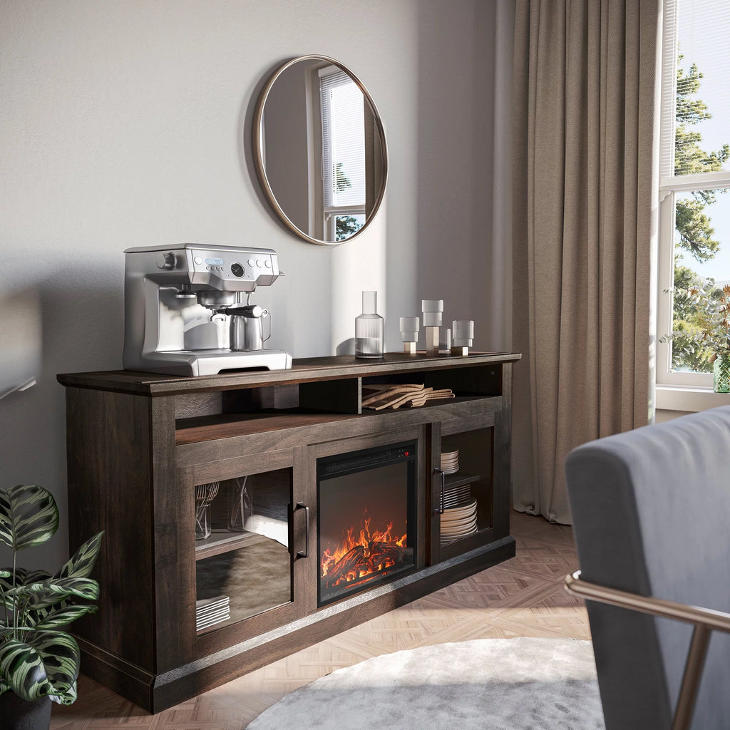 60 Traditional TV Stand with 18 Fireplace (Brown) X9900