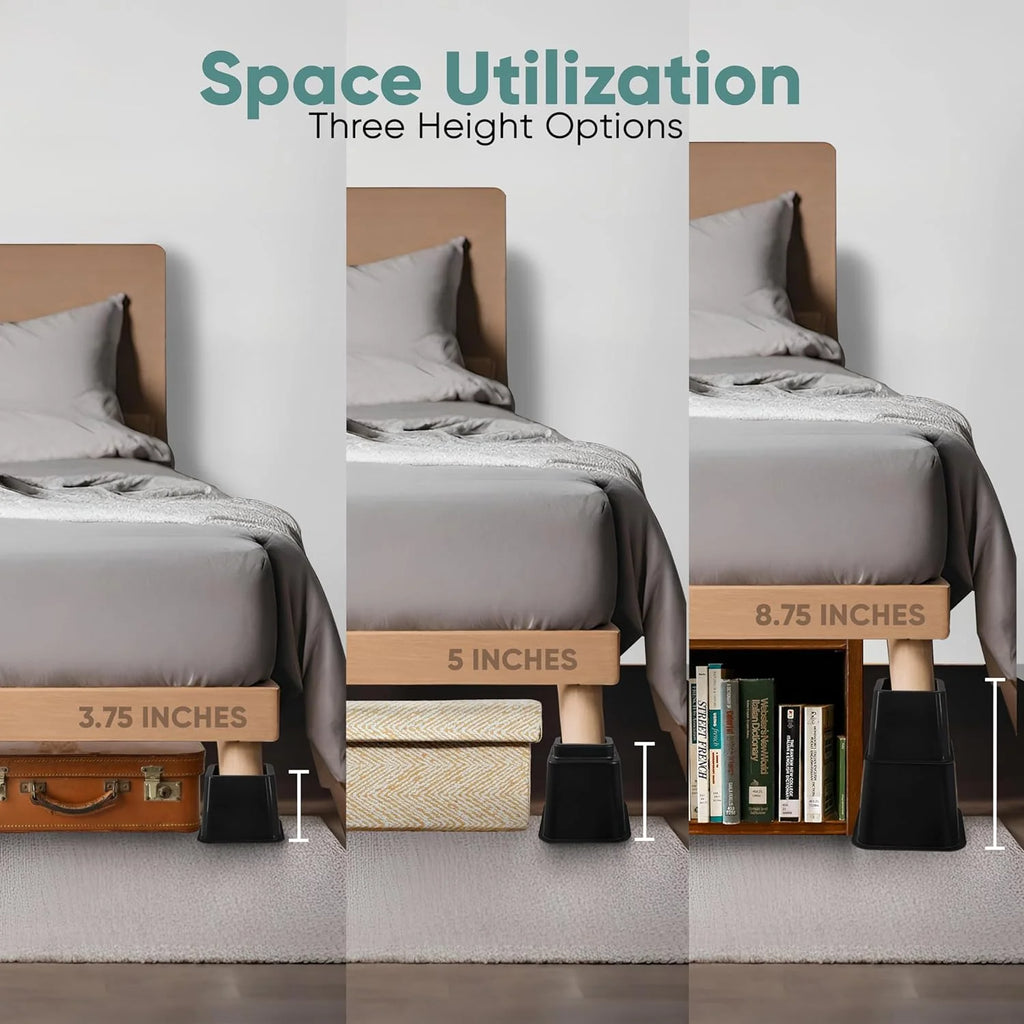 Adjustable Bed Risers 4 Pack Black Q86480