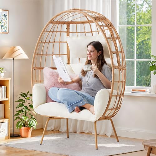 Oversized Dark Grey PE Rattan Egg Chair with Cushions S148012