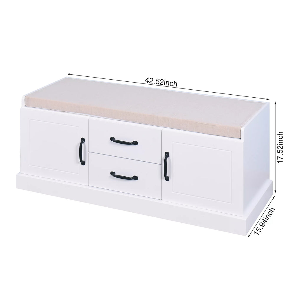 White Storage Bench with 2 Drawers M2841
