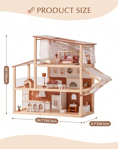 Wooden Dollhouse with 37 Pieces of Furniture & Accessories S5731