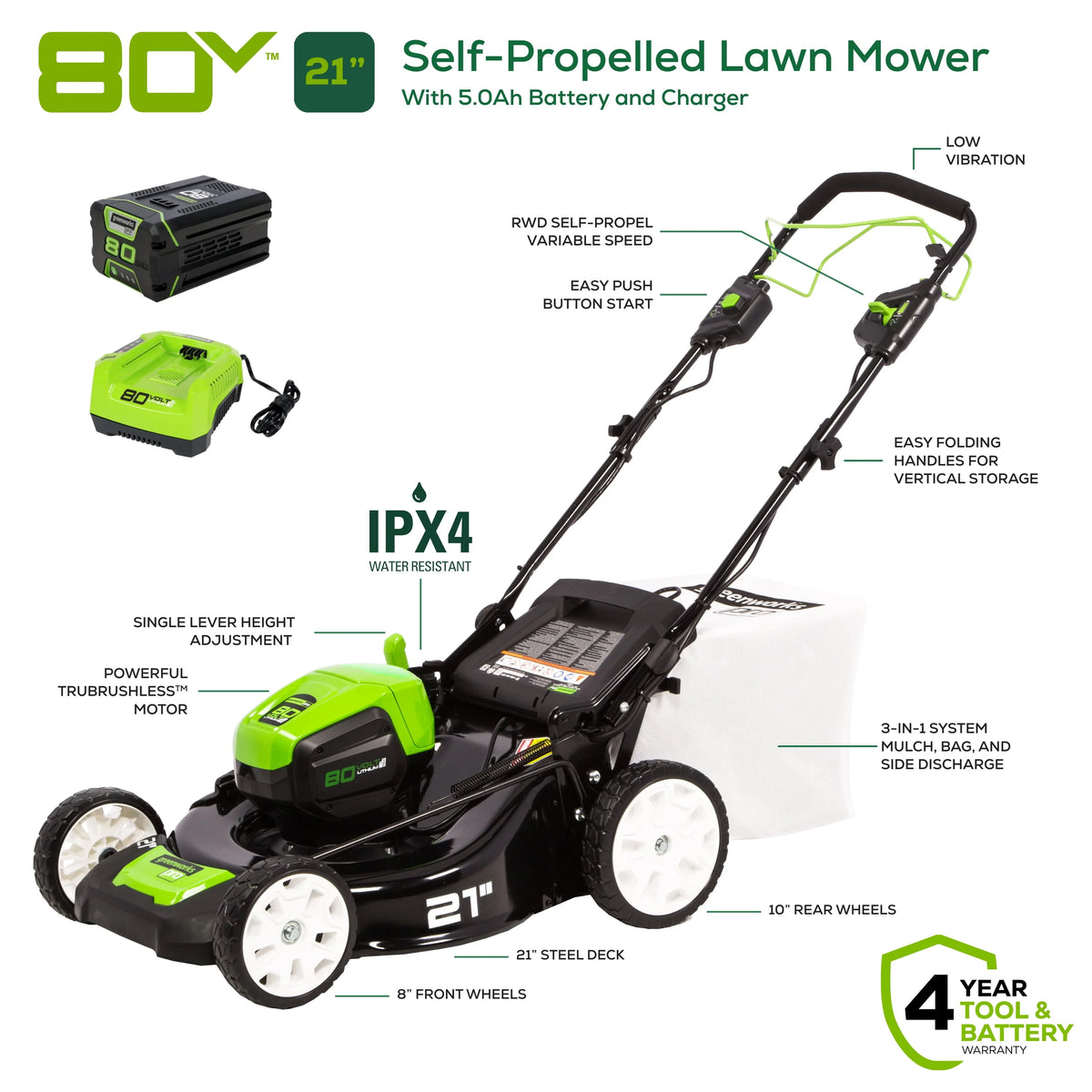 80V 21 Self Propelled Mower 5Ah Battery & Charger L559404