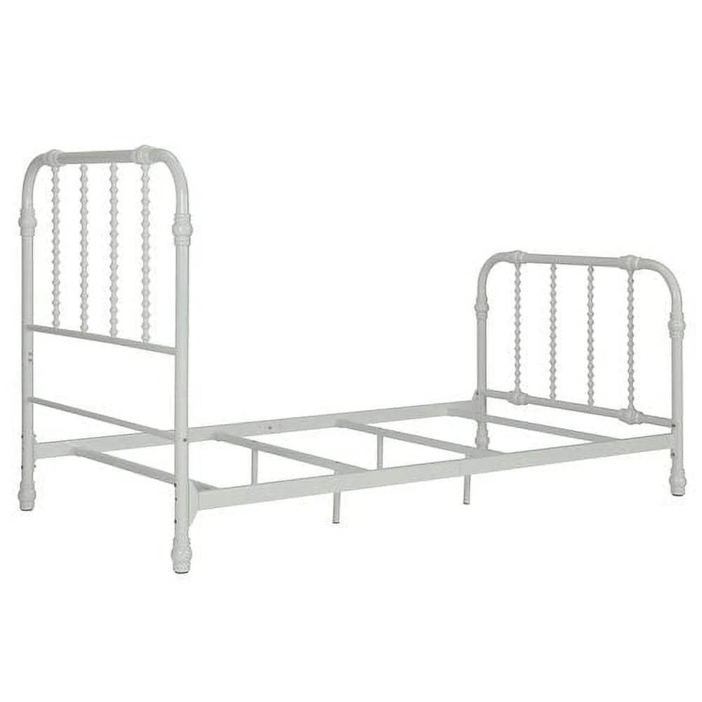 White Twin Metal Bed Frame with Headboard L85878