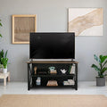Solid Wood Console Table with Shelves, Black and Antique Cherry N290