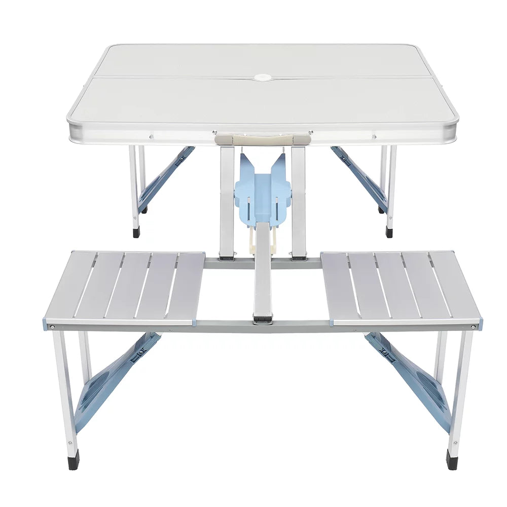 Folding Aluminum Camping Table and Benches Set V477438