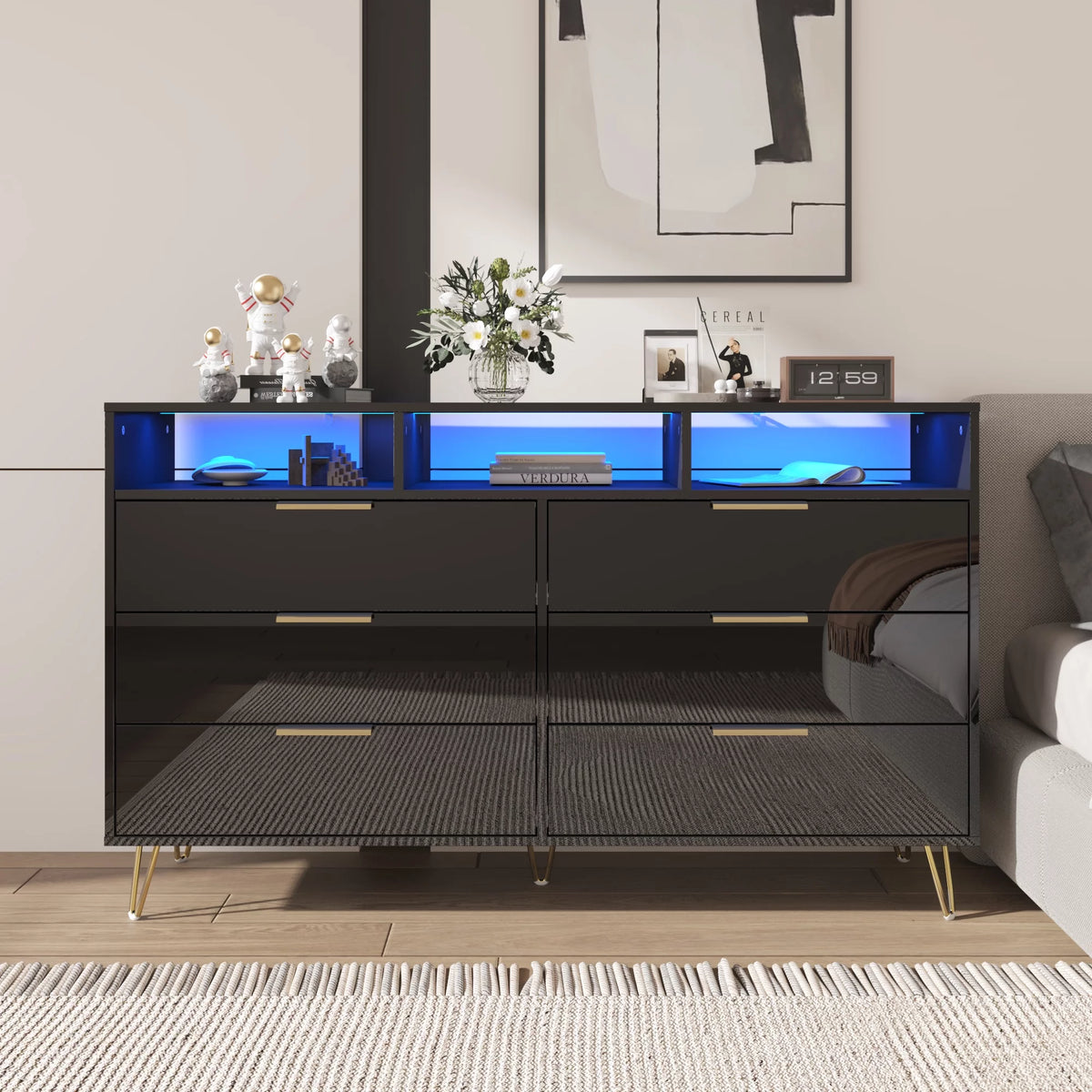 White 6 Drawer Wood Dresser with LED Lights P952274