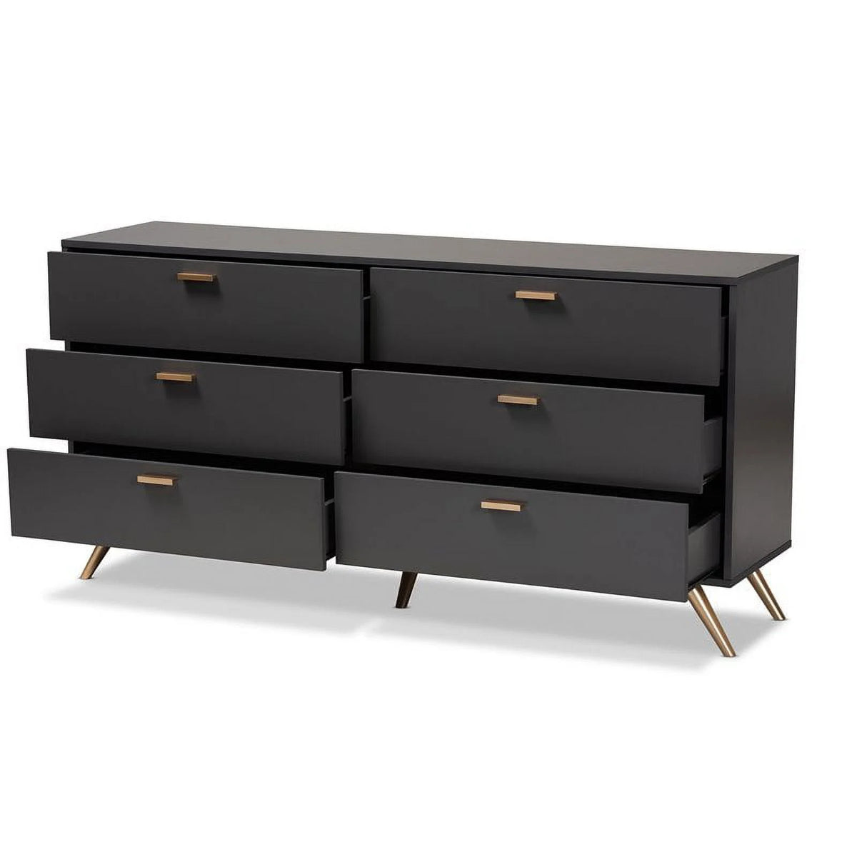 Dark Grey Gold Wood 6-Drawer Dresser E10716