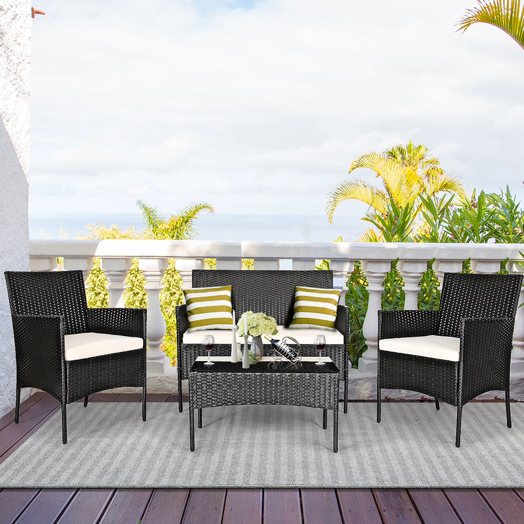4 Pcs Cushioned Patio Rattan Furniture Set Y316